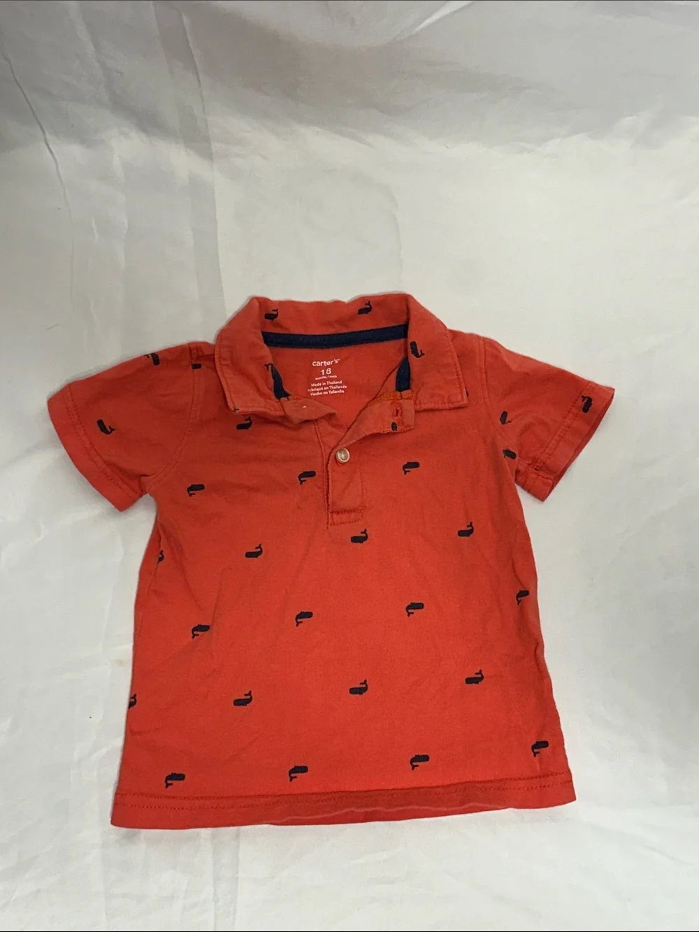Carter's Red-Orange Polo with Navy Whale Motif